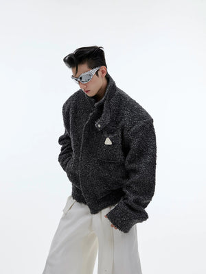 Textured Wool-Blend Cropped Jacket | Relaxed Fit - main image 3
