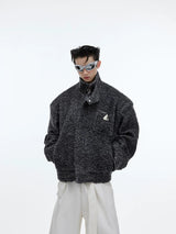 Textured Wool-Blend Cropped Jacket | Relaxed Fit - Gray