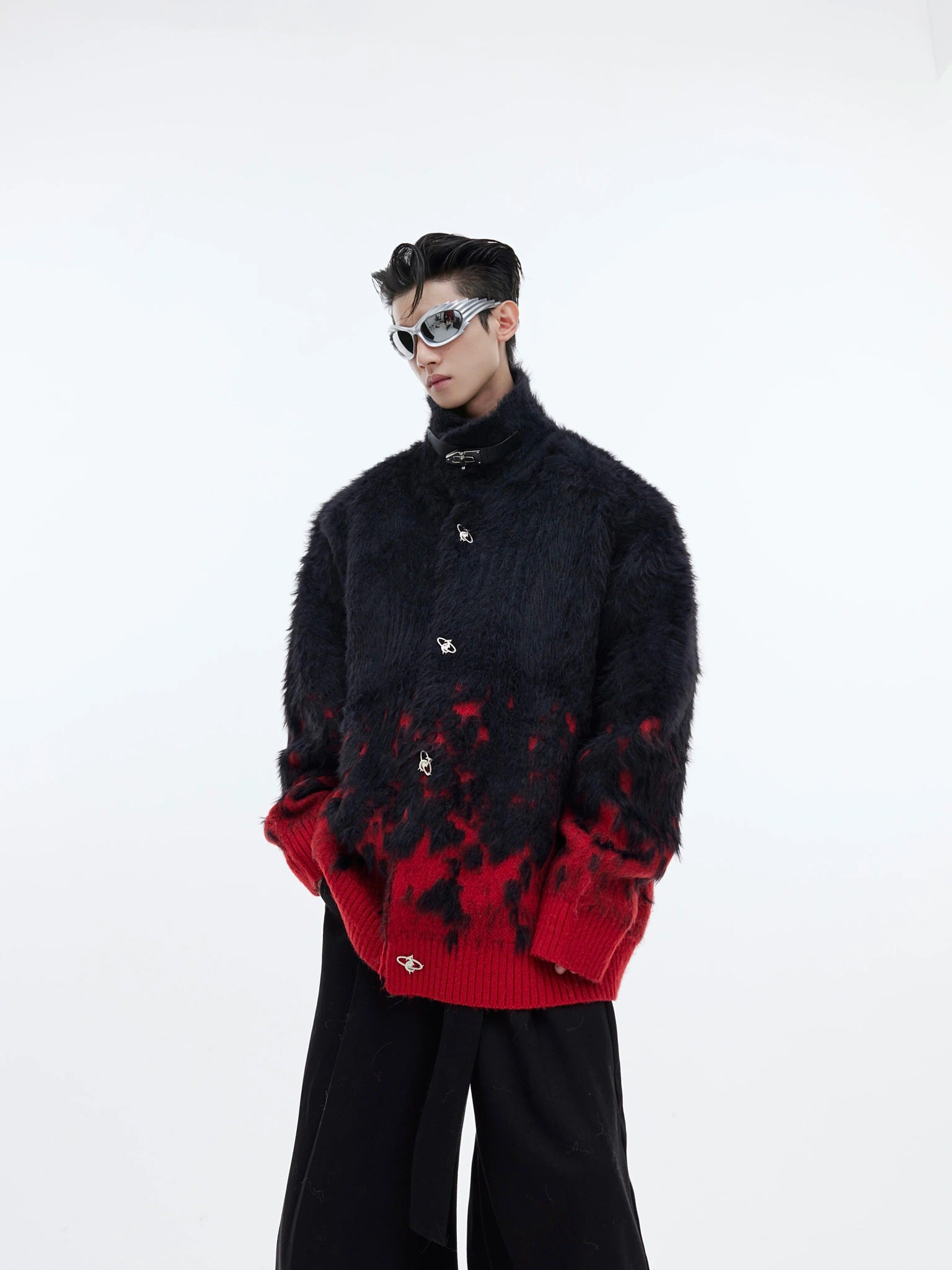 Gradient Knit Sweater Jacket with Metal Button Detail - main image 1
