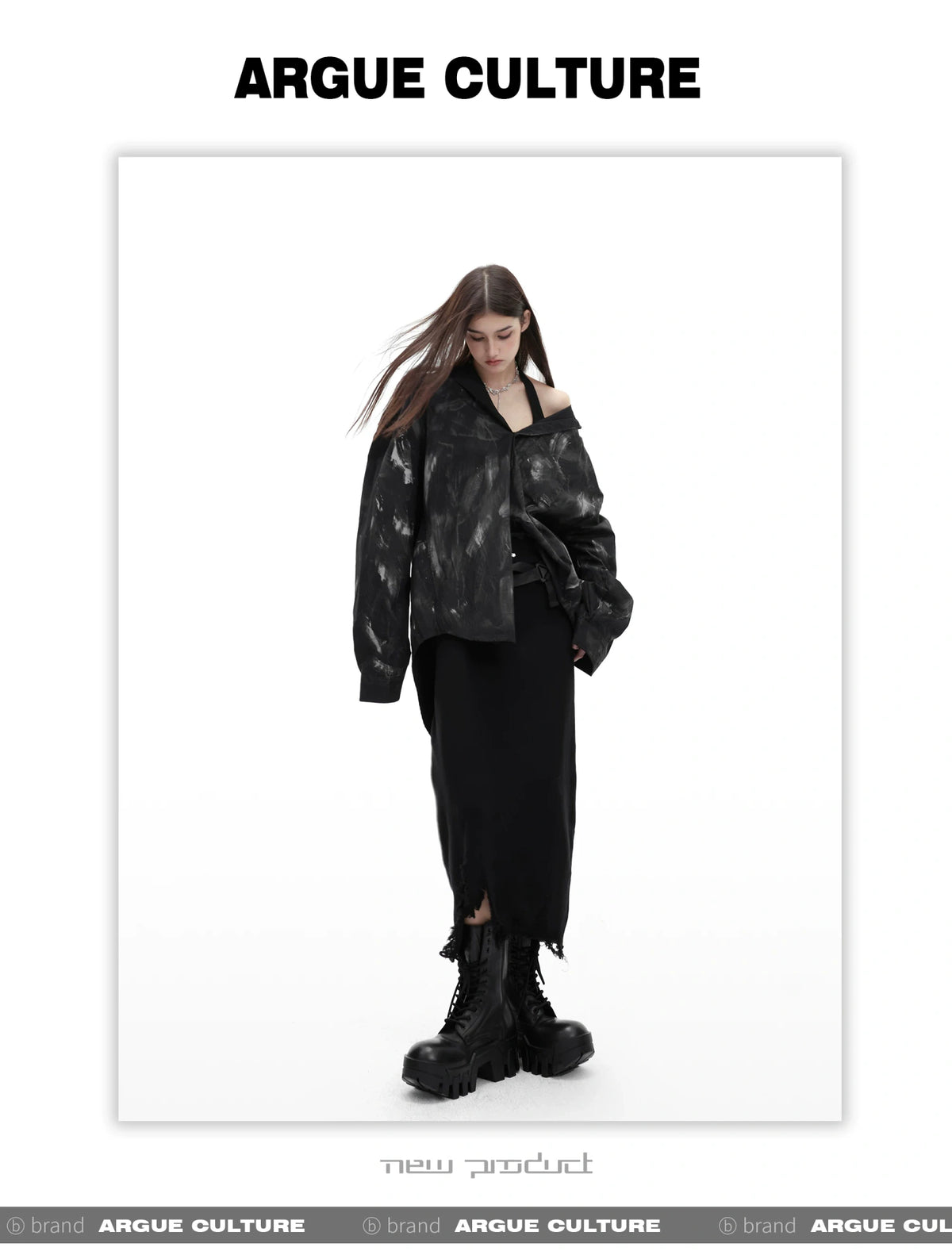 Relaxed Tie-Dye Shirt Jacket with Irregular Shape - description image 6