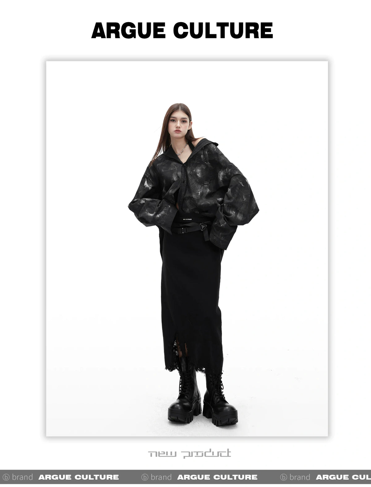 Relaxed Tie-Dye Shirt Jacket with Irregular Shape - description image 7