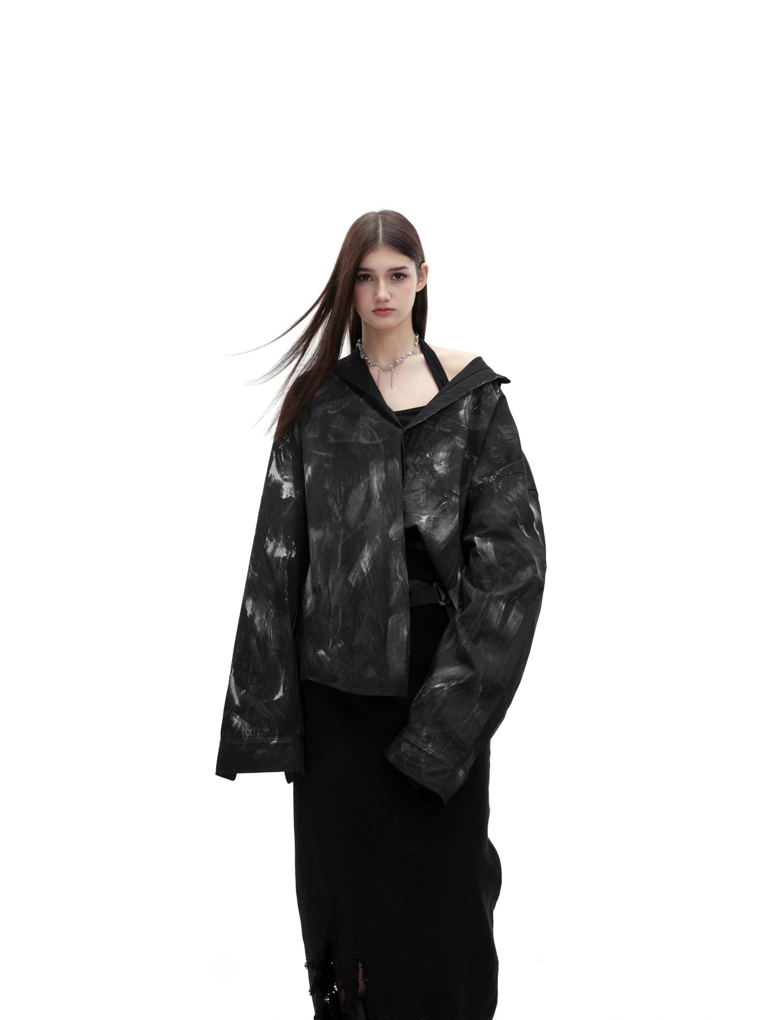 Relaxed Tie-Dye Shirt Jacket with Irregular Shape - main image 1