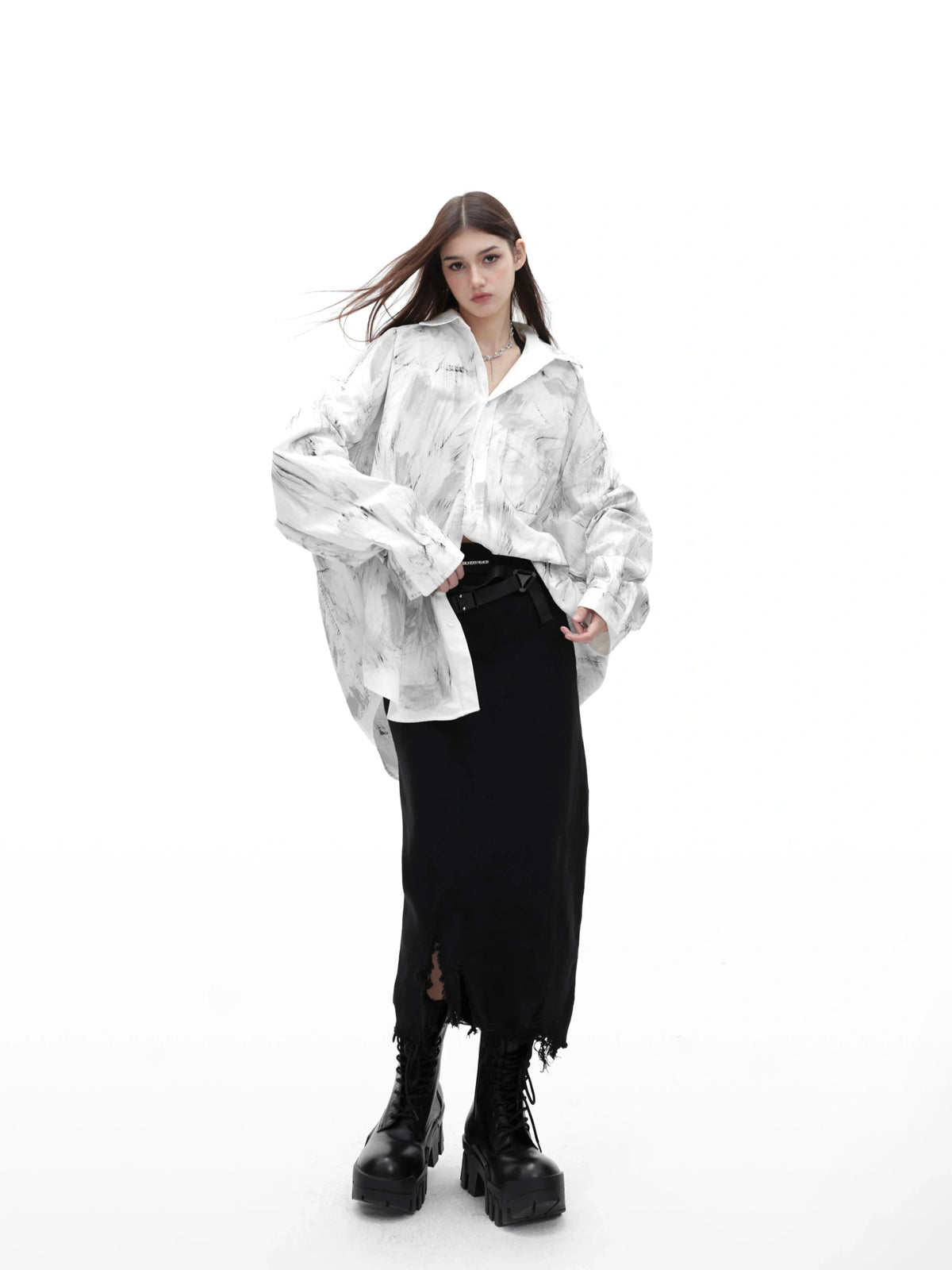 Relaxed Tie-Dye Shirt Jacket with Irregular Shape - main image 3