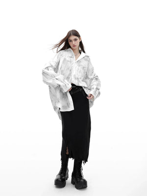 Relaxed Tie-Dye Shirt Jacket with Irregular Shape - main image 3