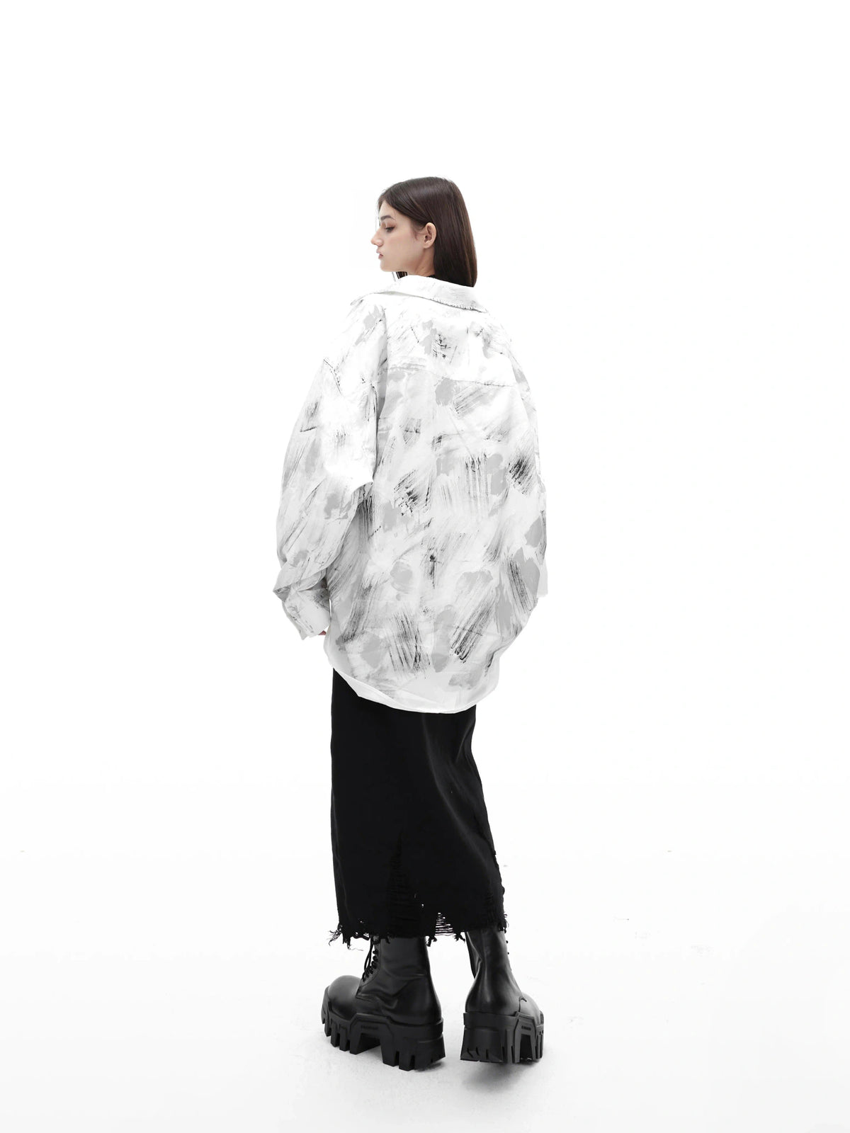 Relaxed Tie-Dye Shirt Jacket with Irregular Shape - main image 5