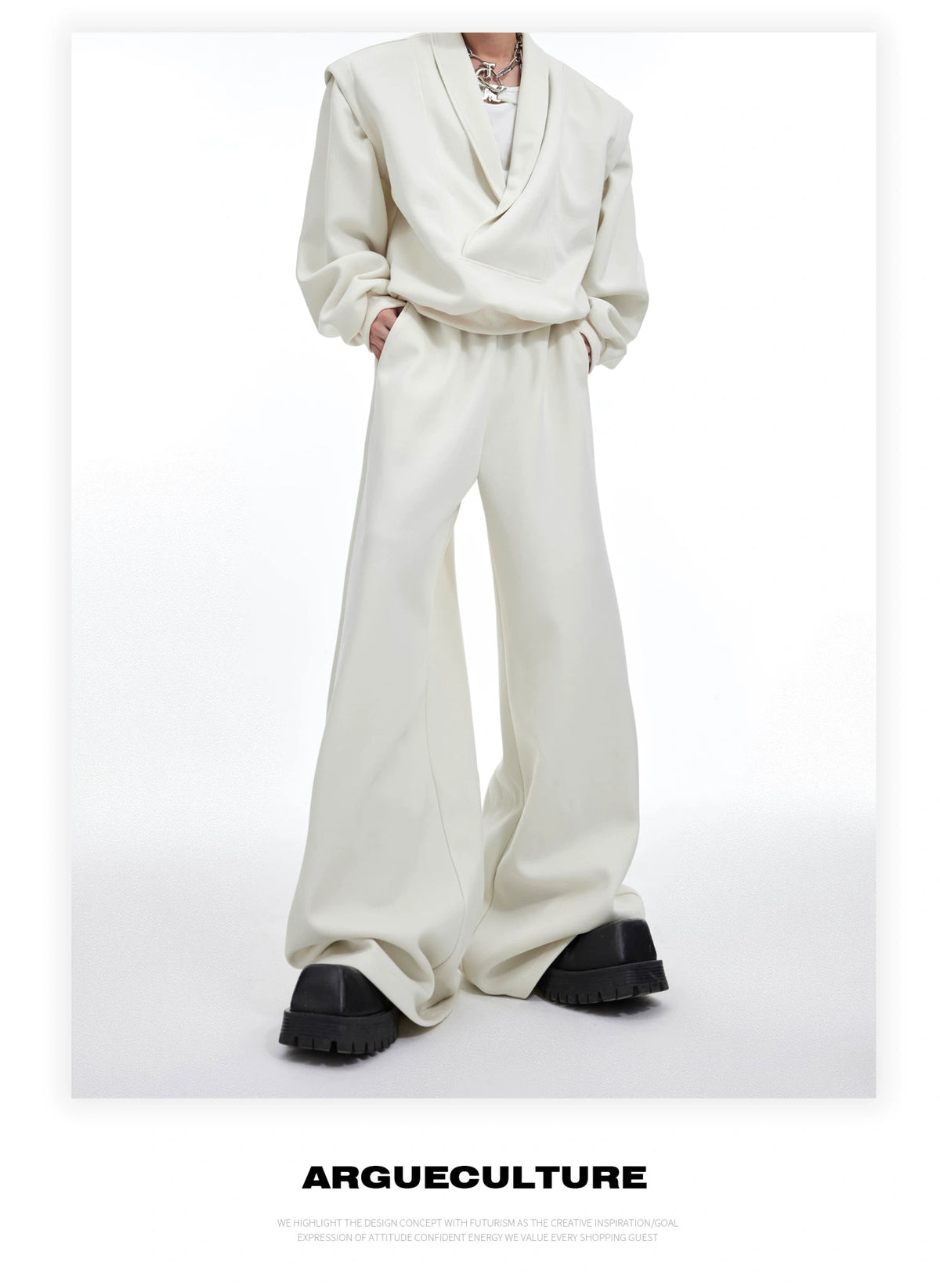 Deconstructed V-Neck Sweatshirt with Metal Accent - description image 3