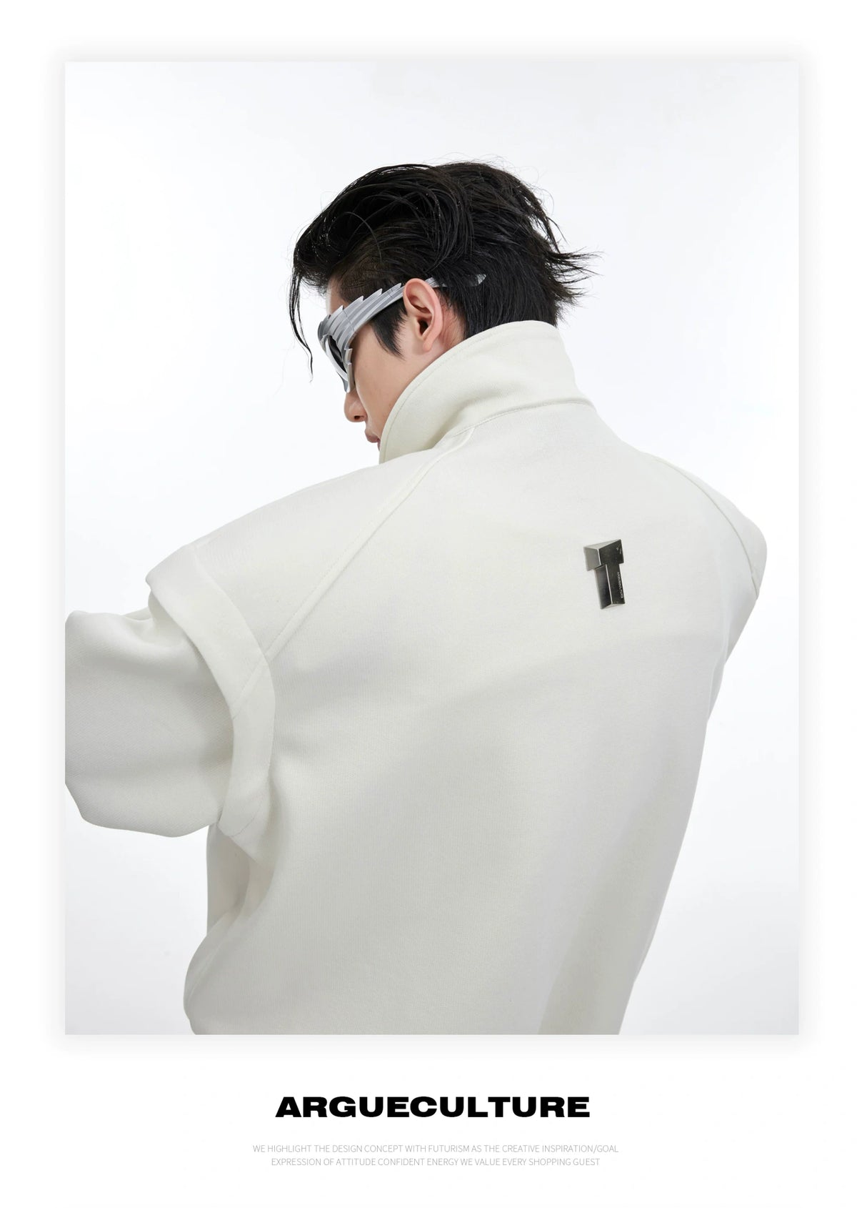 Deconstructed V-Neck Sweatshirt with Metal Accent - description image 4