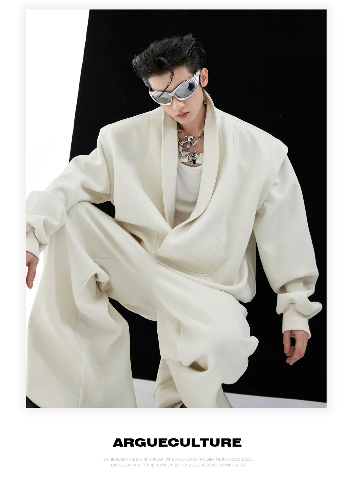 Deconstructed V-Neck Sweatshirt with Metal Accent - description image 5