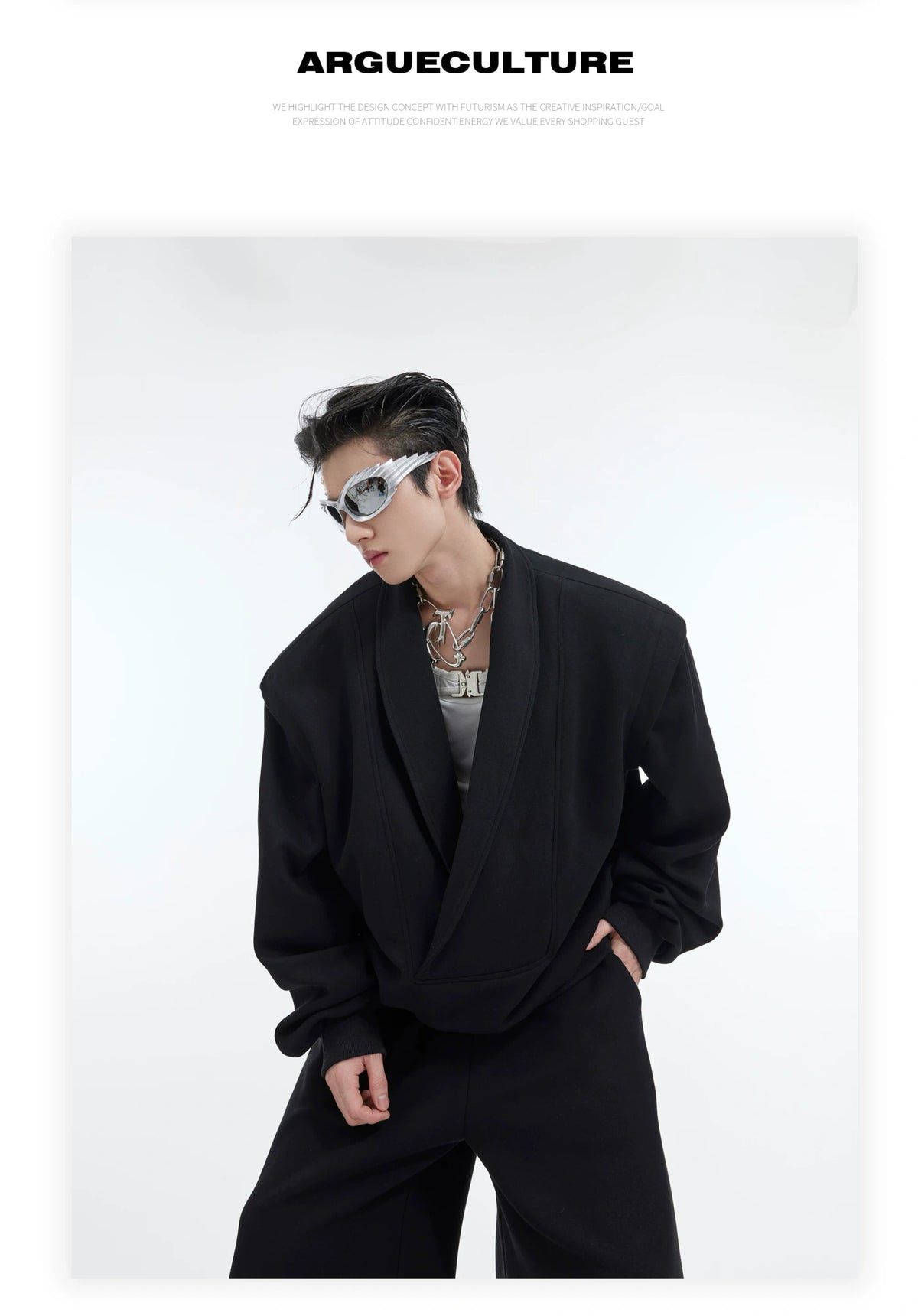 Deconstructed V-Neck Sweatshirt with Metal Accent - description image 8