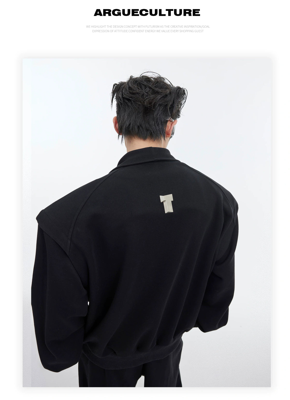 Deconstructed V-Neck Sweatshirt with Metal Accent - description image 9