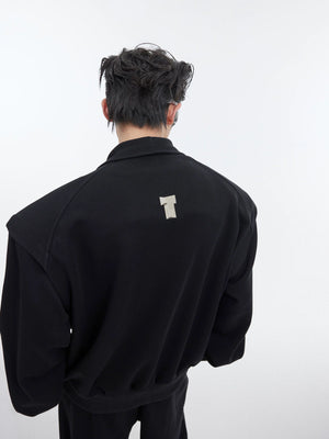 Deconstructed V-Neck Sweatshirt with Metal Accent - main image 4