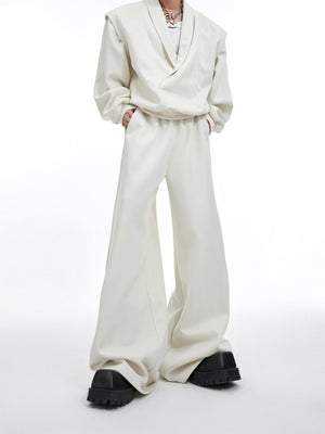 Deconstructed V-Neck Sweatshirt with Metal Accent - White Pants