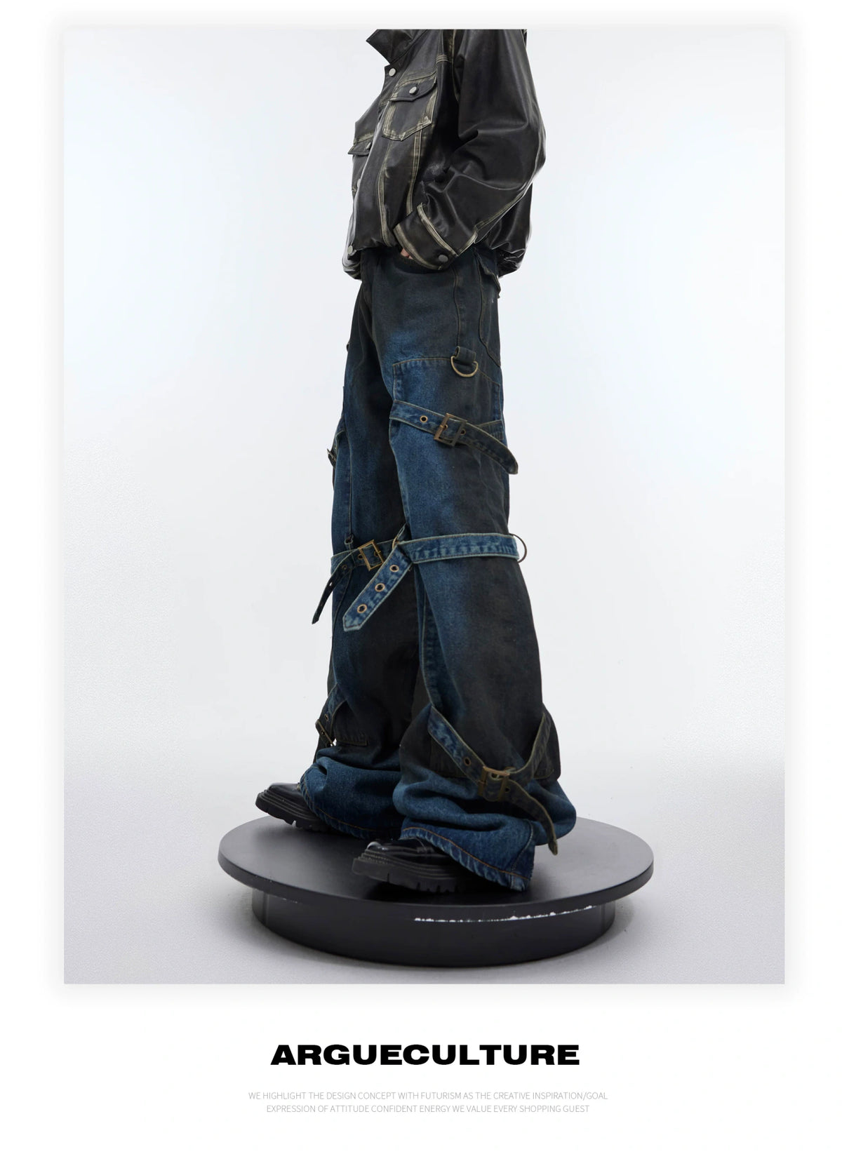Washed Deconstructed Strap Jeans – Relaxed Flare Fit - description image 3