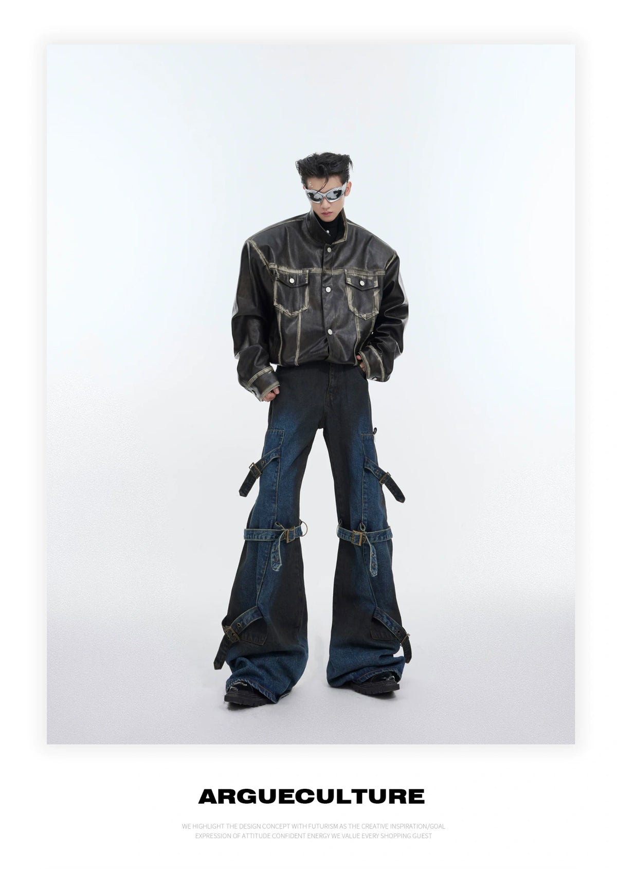 Washed Deconstructed Strap Jeans – Relaxed Flare Fit - description image 4