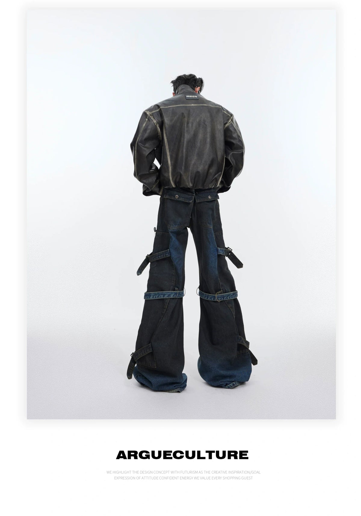 Washed Deconstructed Strap Jeans – Relaxed Flare Fit - description image 5