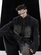 Deconstructed Washed Denim Jacket | Avant-Garde Style - Washed Black Jacket