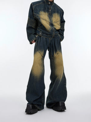 Deconstructed Washed Denim Jacket | Avant-Garde Style - Washed Blue Pants