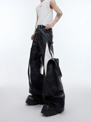 Deconstructed Black PU Wide-Leg Pants | Metal Detail - main image 3