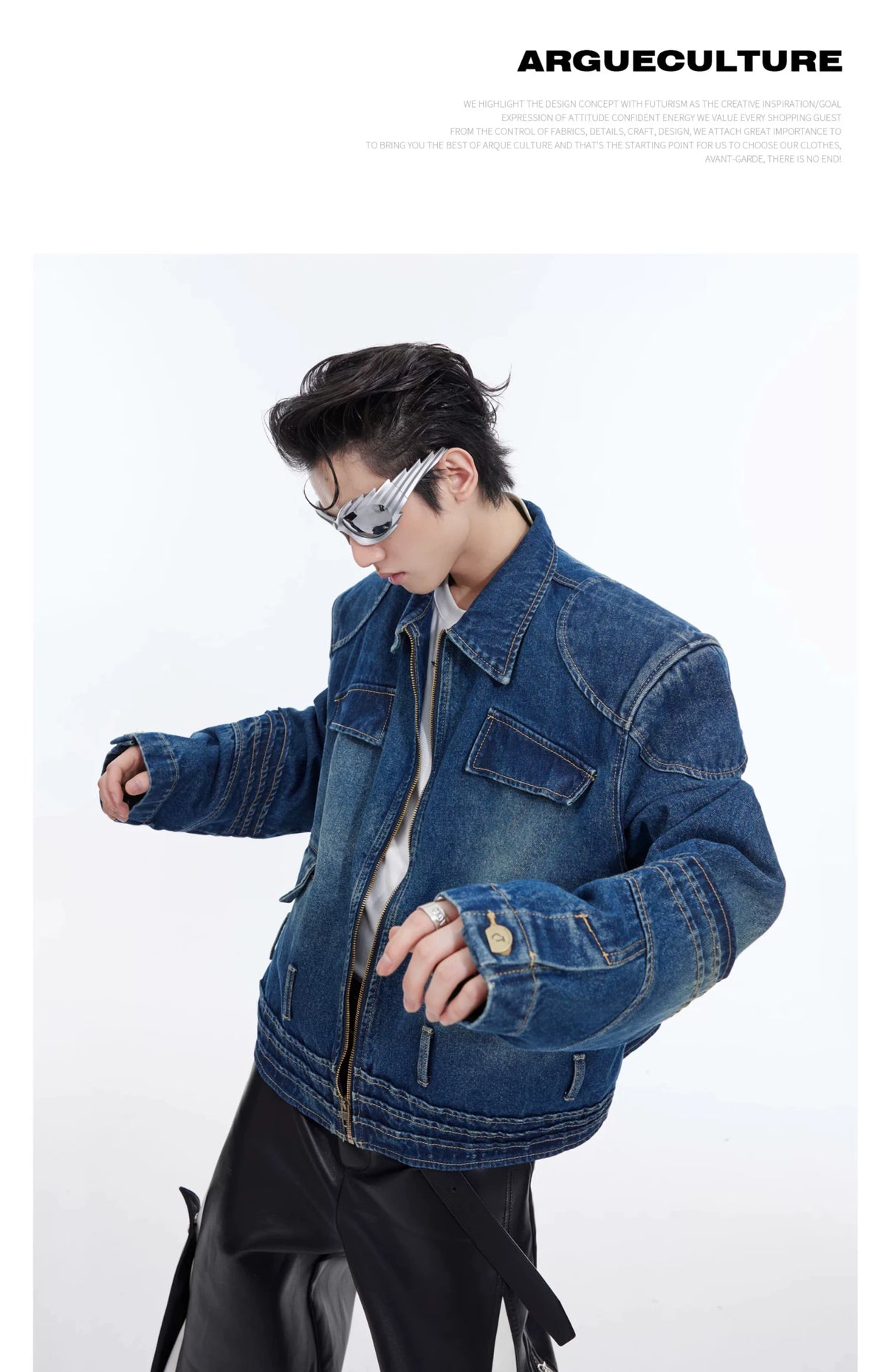 Oversized Deconstructed Washed Denim Jacket | Metal Trim - description image 9