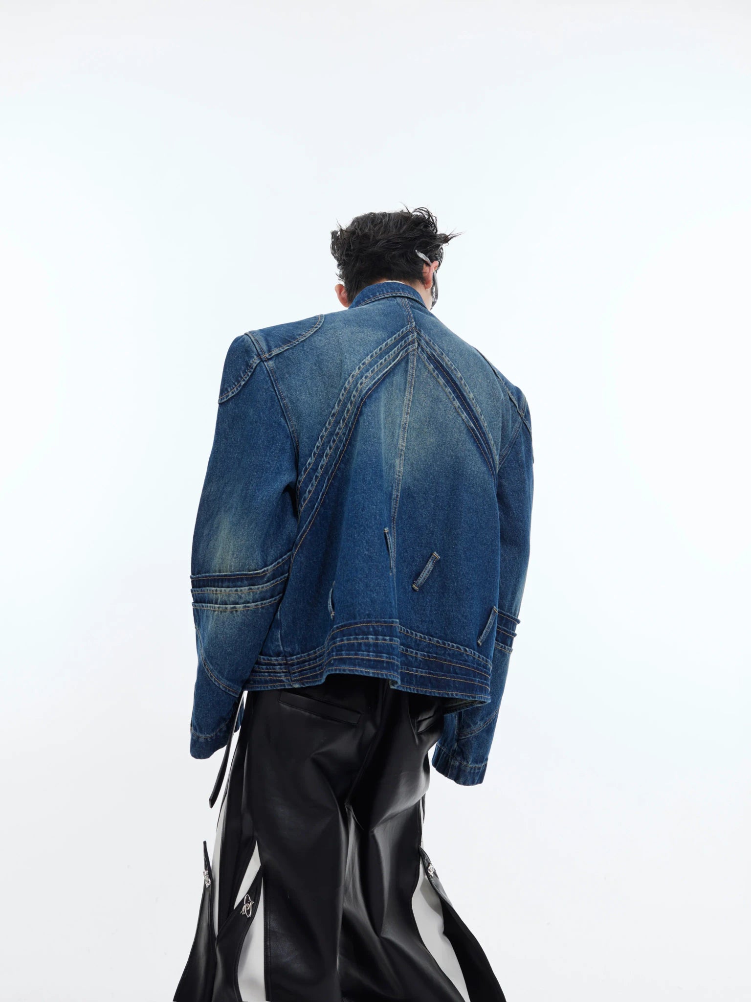 Oversized Deconstructed Washed Denim Jacket | Metal Trim - main image 2