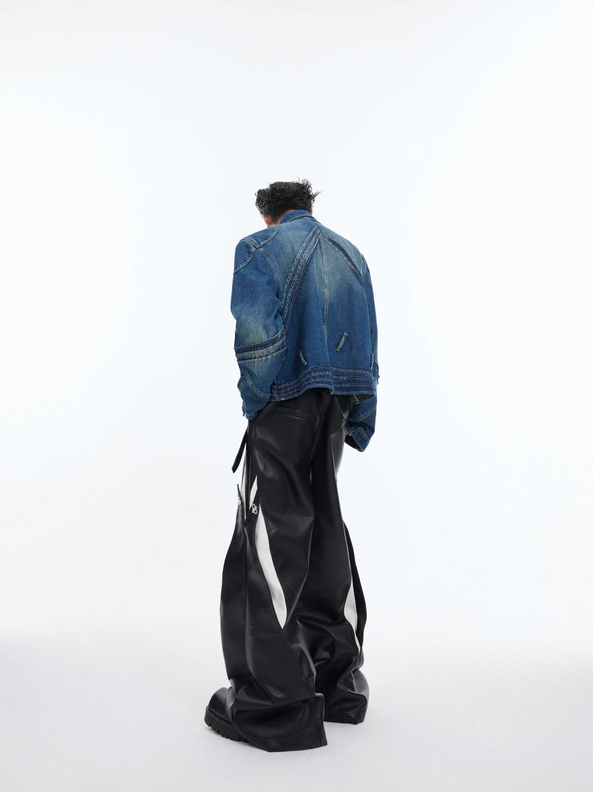 Oversized Deconstructed Washed Denim Jacket | Metal Trim - main image 3