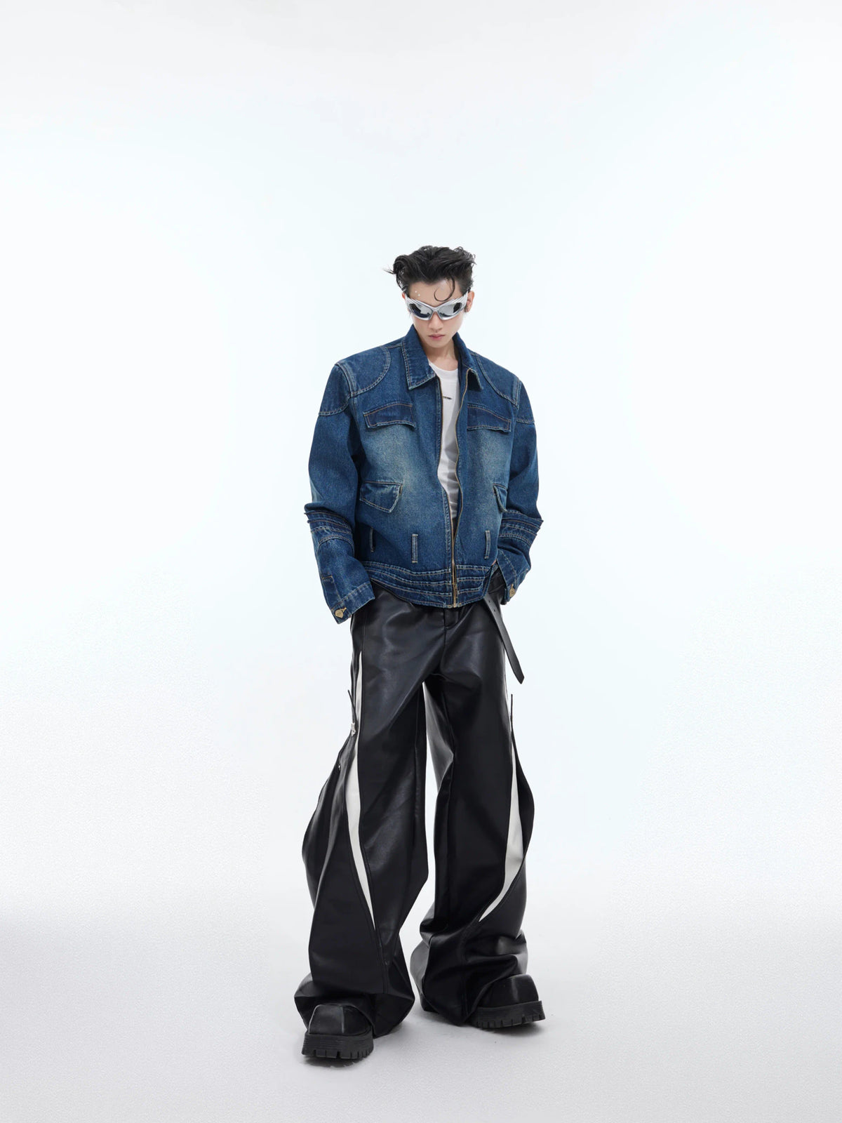 Oversized Deconstructed Washed Denim Jacket | Metal Trim - main image 4
