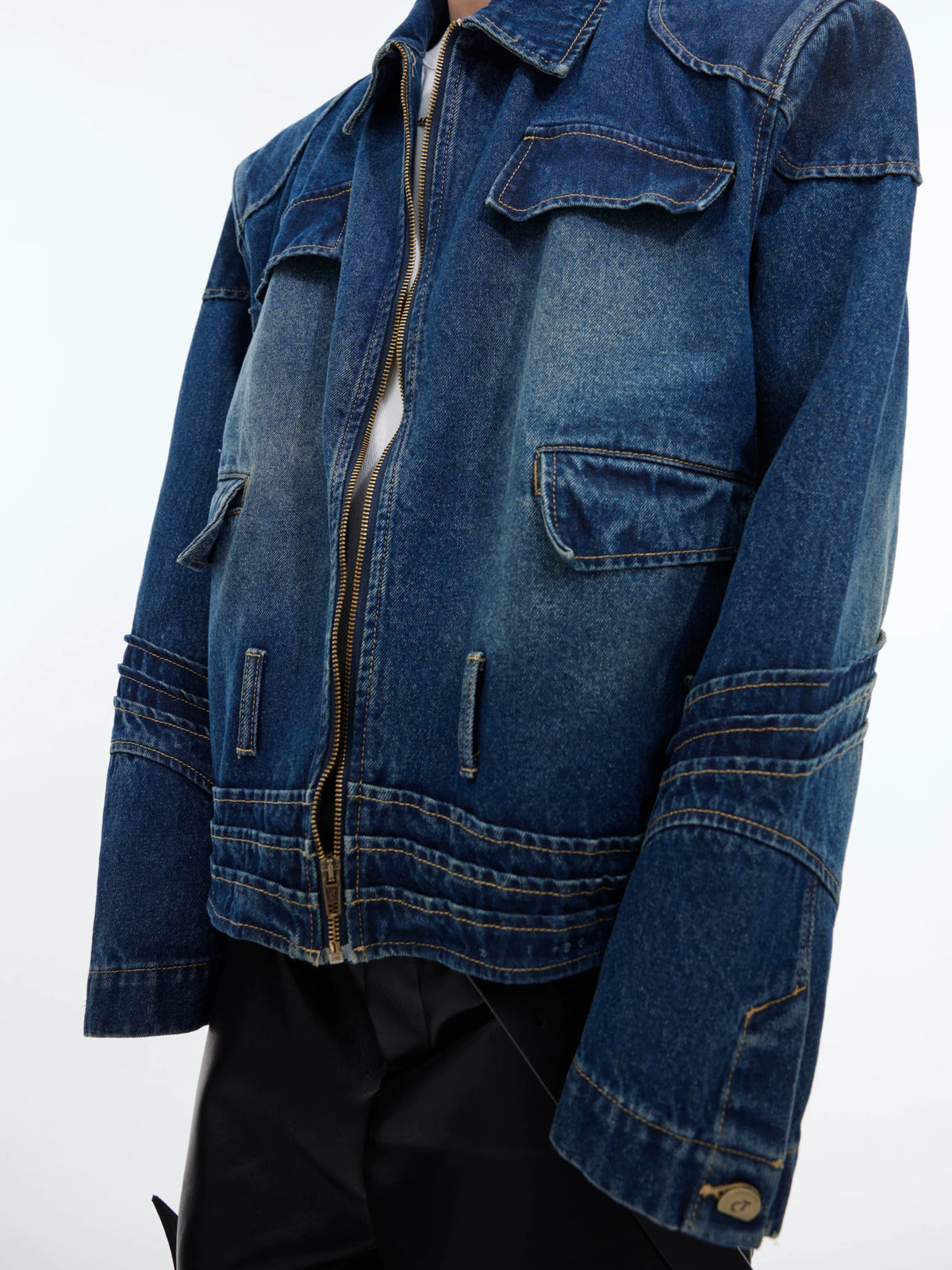 Oversized Deconstructed Washed Denim Jacket | Metal Trim - main image 5
