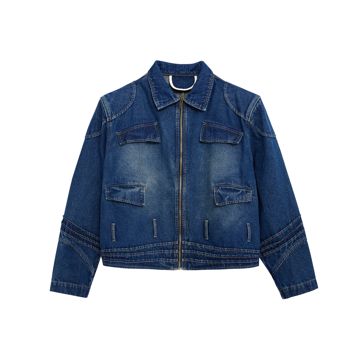 Oversized Deconstructed Washed Denim Jacket | Metal Trim - Blue
