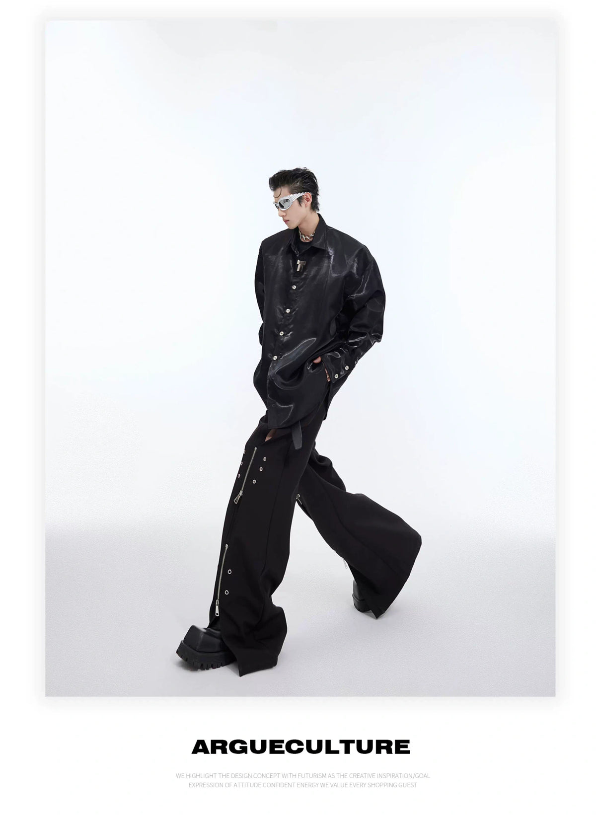 Liquid-Light Oversized Shoulder-Pad Shirt - description image 3