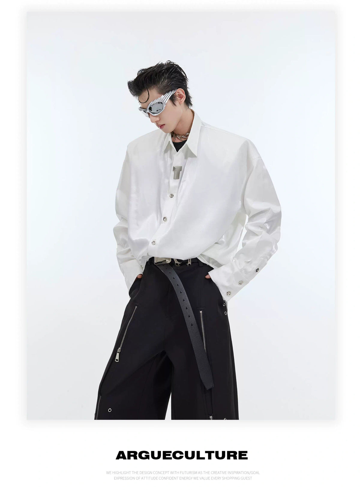 Liquid-Light Oversized Shoulder-Pad Shirt - description image 6