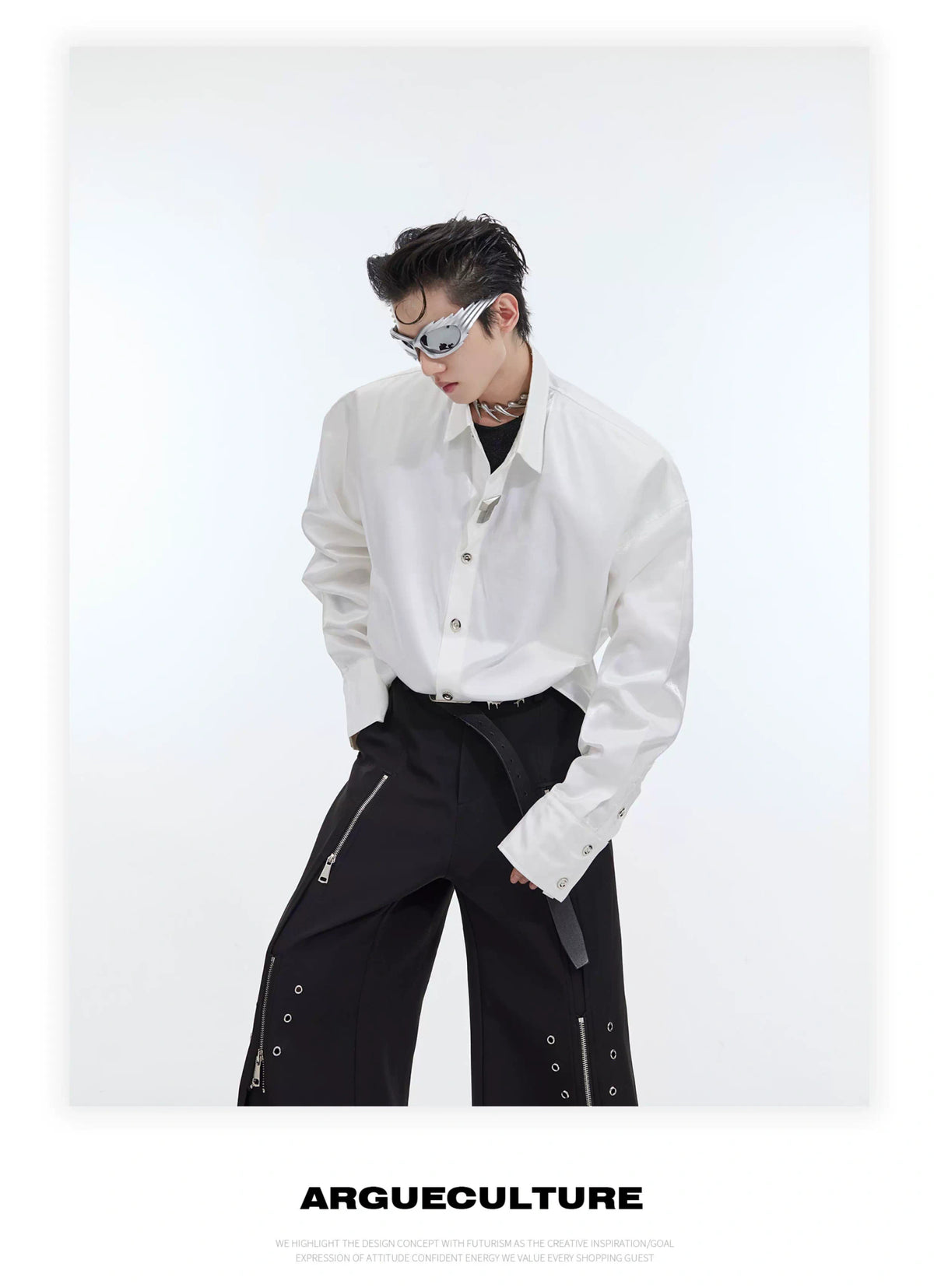Liquid-Light Oversized Shoulder-Pad Shirt - description image 7