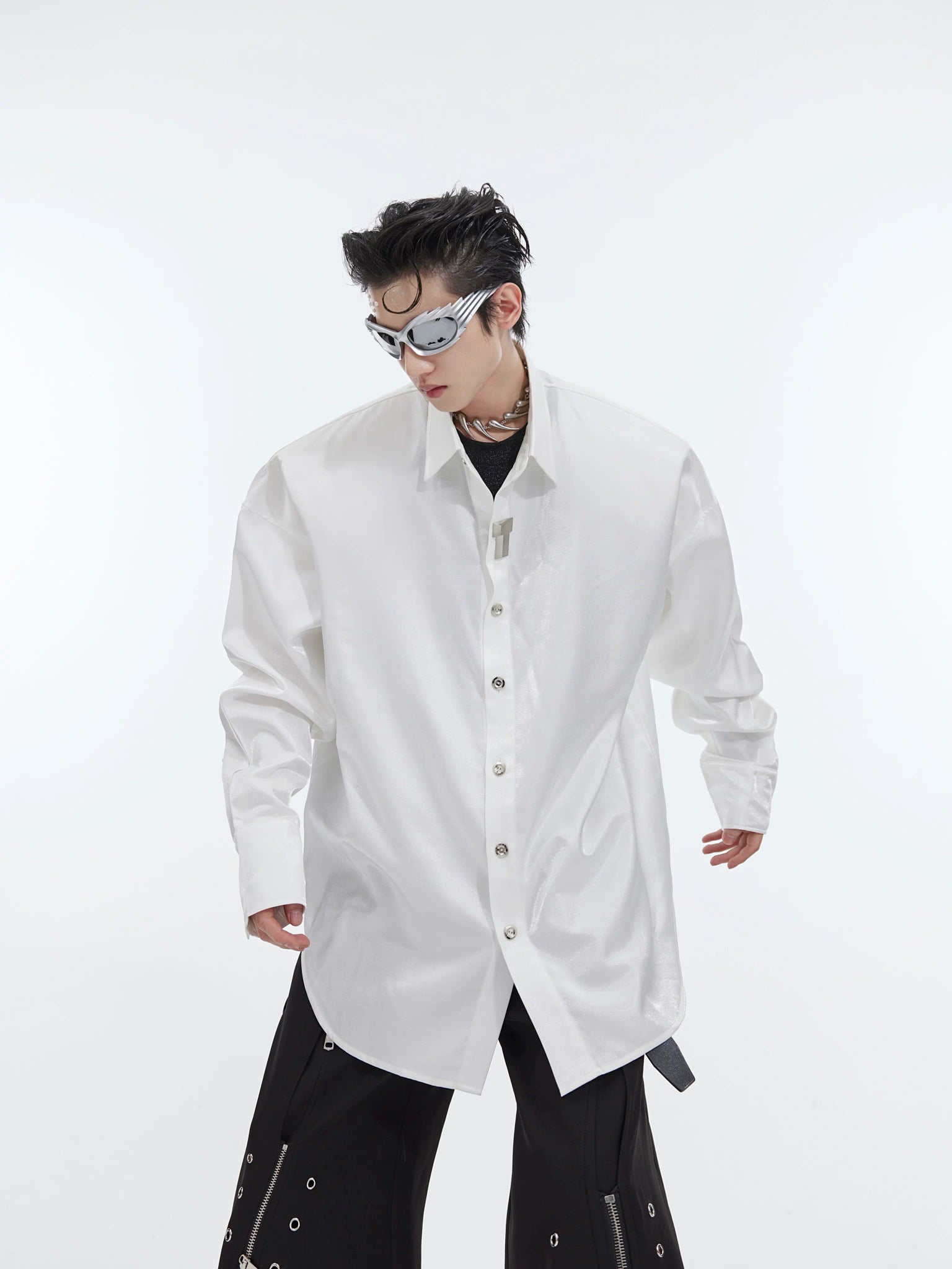 Liquid-Light Oversized Shoulder-Pad Shirt - main image 2