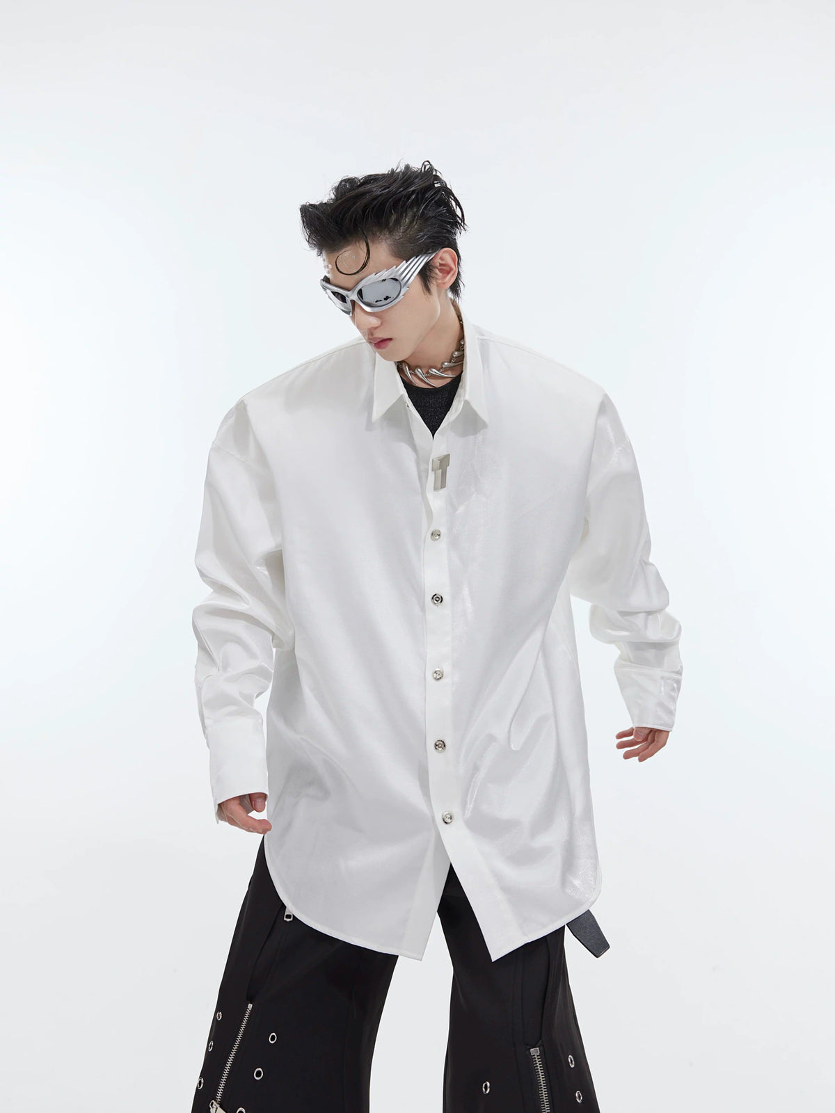 Liquid-Light Oversized Shoulder-Pad Shirt - main image 2