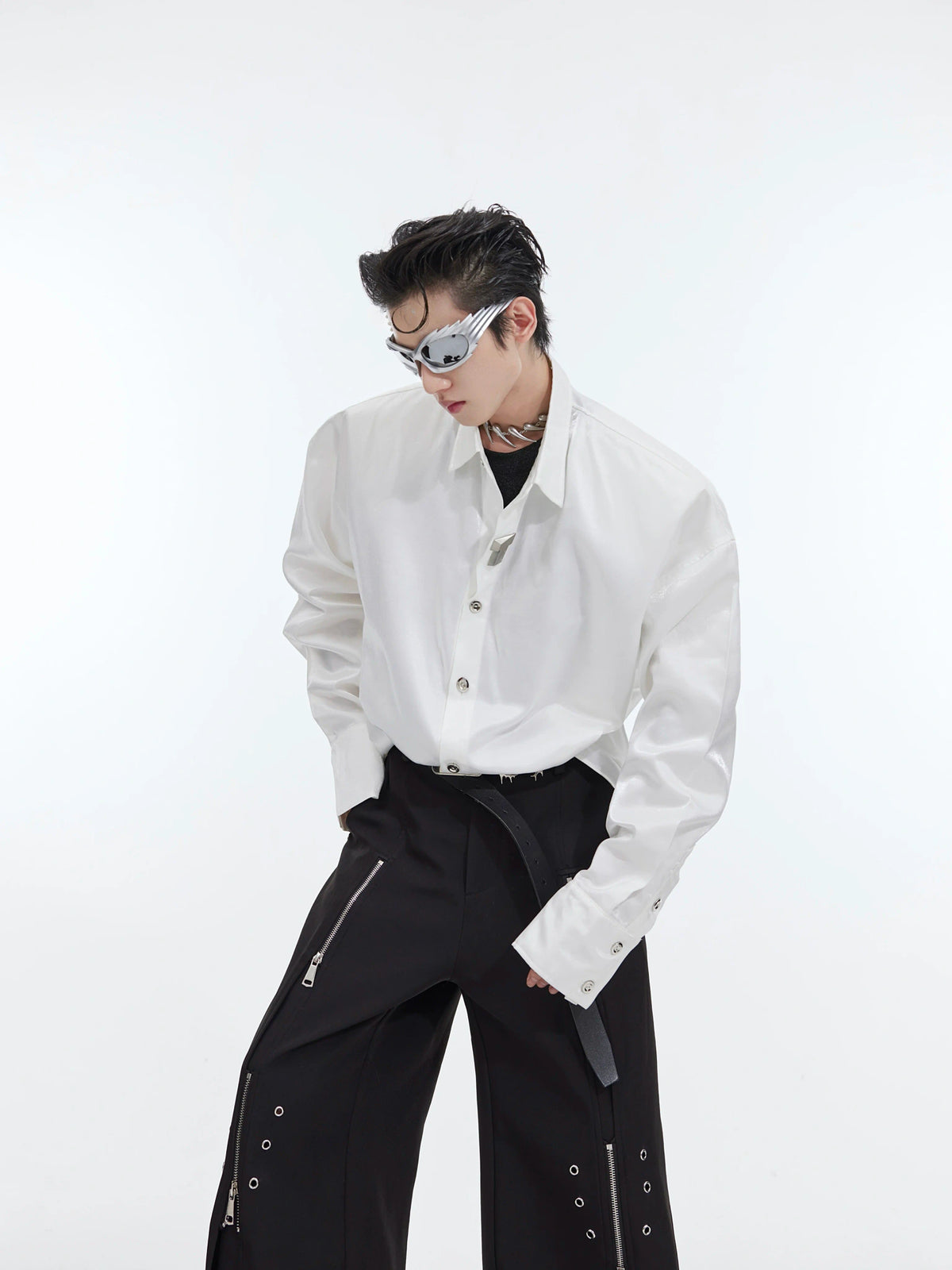 Liquid-Light Oversized Shoulder-Pad Shirt - main image 4