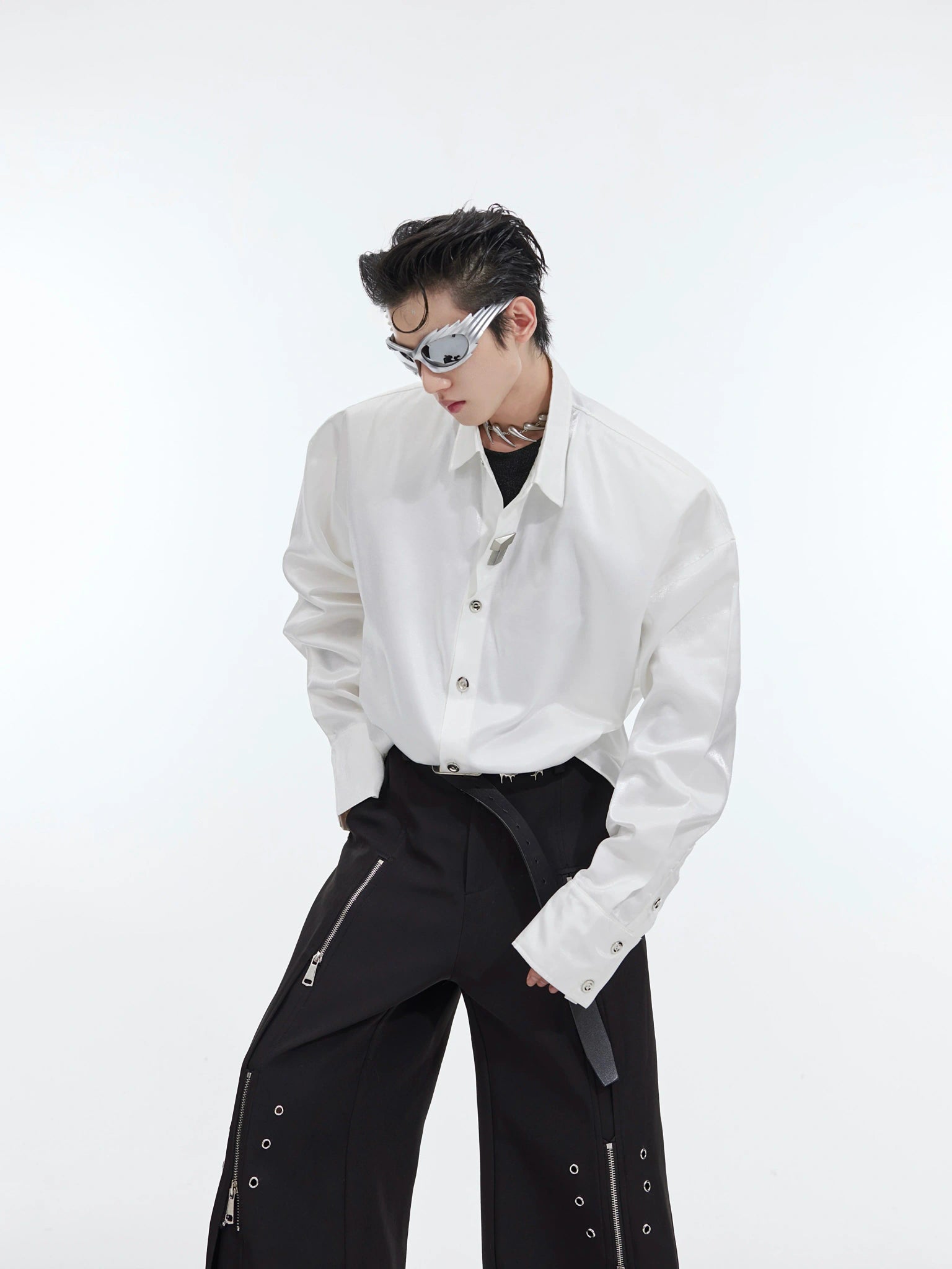 Liquid-Light Oversized Shoulder-Pad Shirt - main image 4
