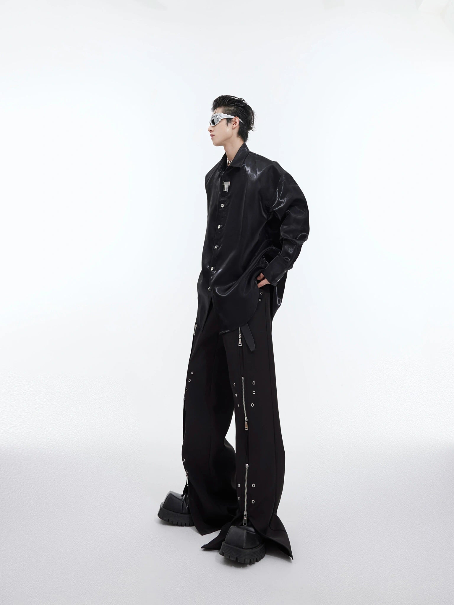 Liquid-Light Oversized Shoulder-Pad Shirt - main image 5