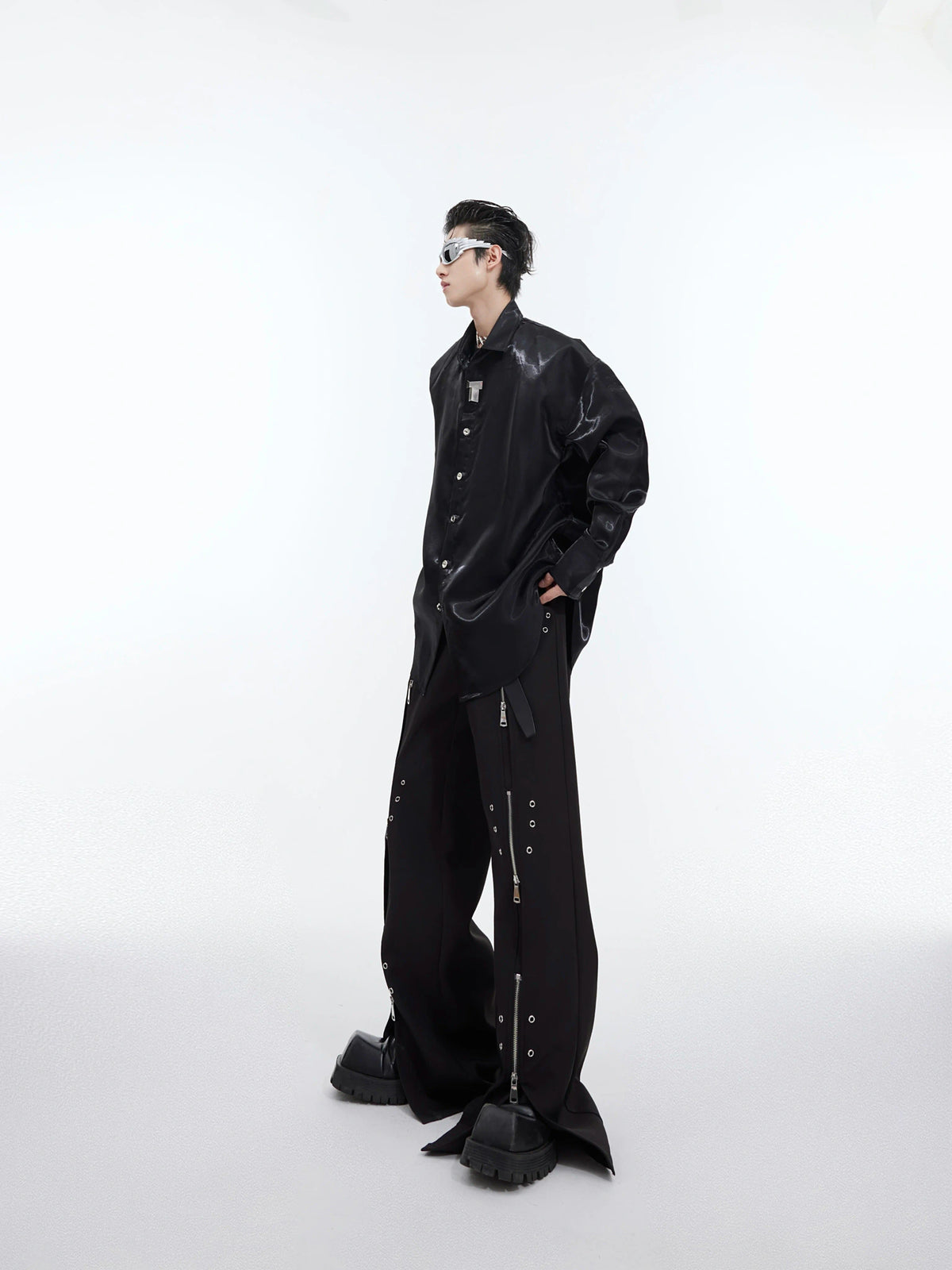 Liquid-Light Oversized Shoulder-Pad Shirt - main image 5
