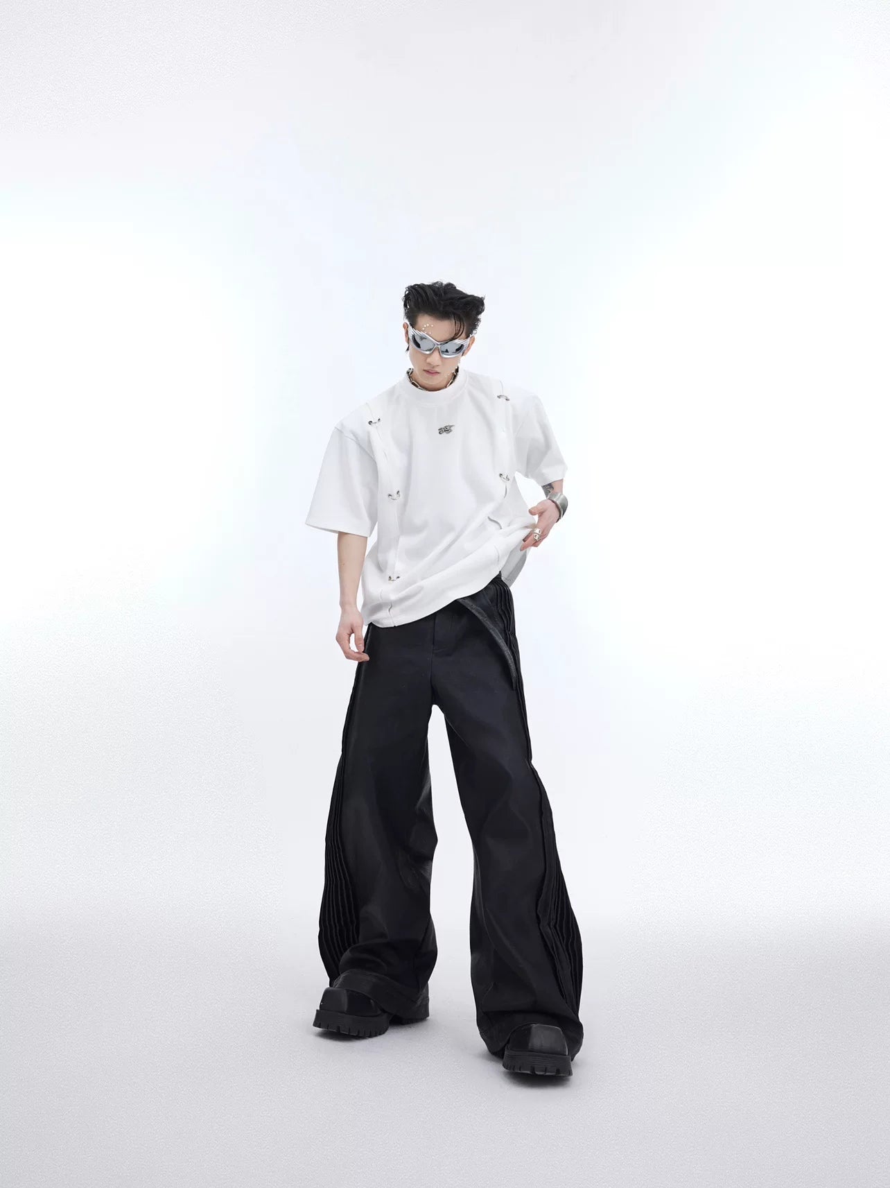 Deconstructed Metal Accent Oversized T-Shirt | Unisex - main image 1