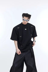 Deconstructed Metal Accent Oversized T-Shirt | Unisex - Black
