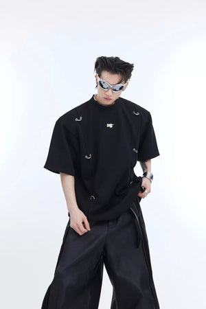 Deconstructed Metal Accent Oversized T-Shirt | Unisex - Black