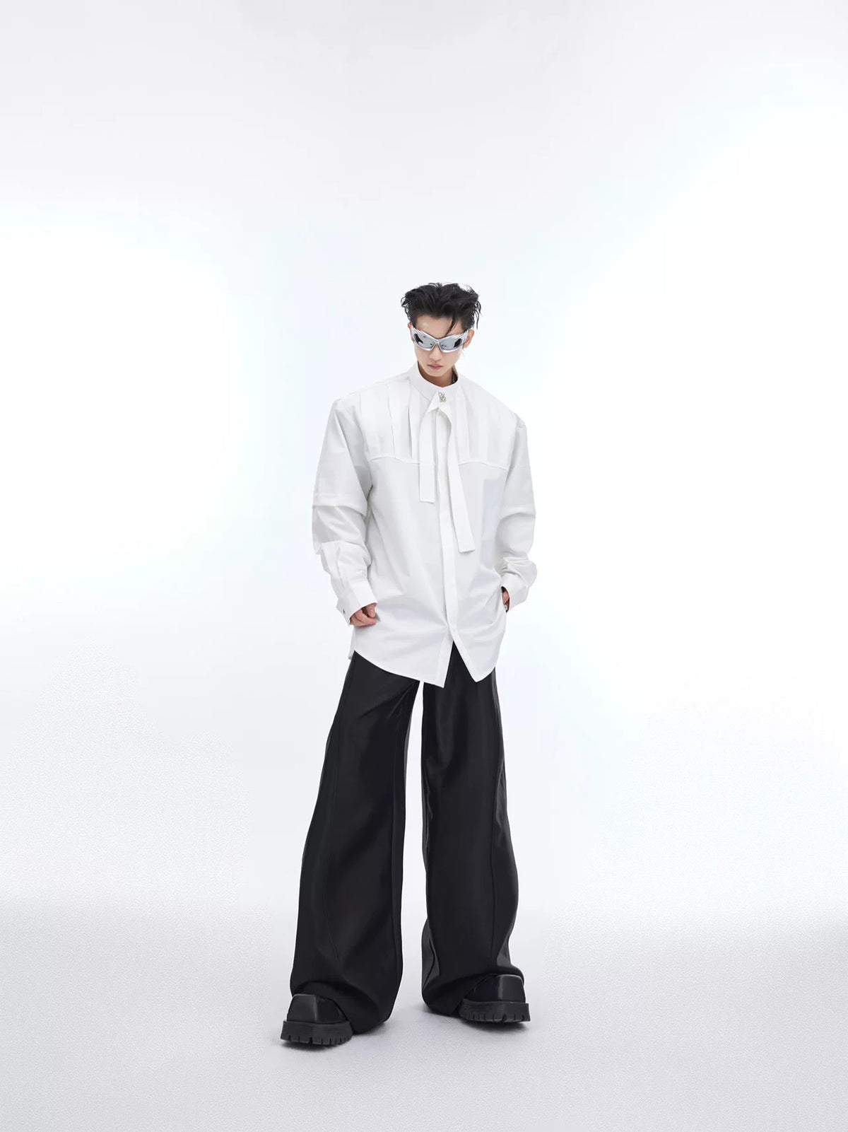 Pleated Ribbon Oversized Shirt | Avant-Garde Streetwear - main image 2