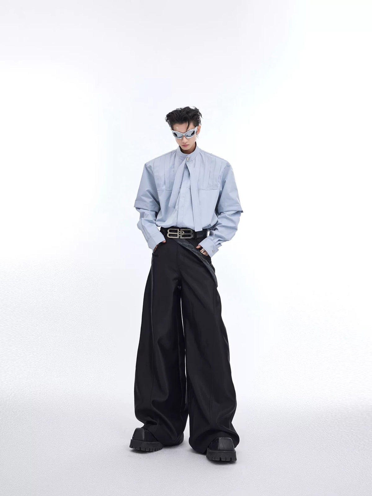 Pleated Ribbon Oversized Shirt | Avant-Garde Streetwear - main image 3