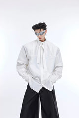 Pleated Ribbon Oversized Shirt | Avant-Garde Streetwear - White