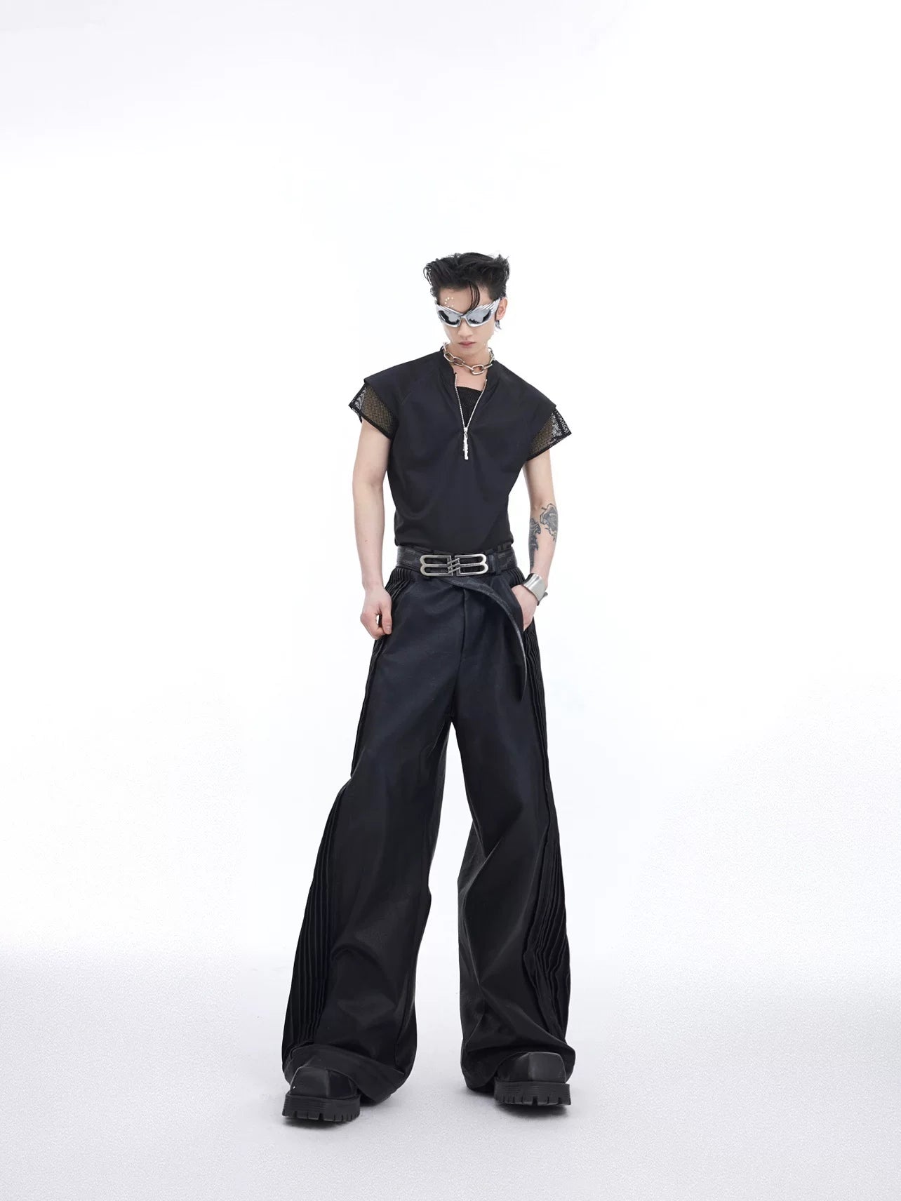 Mesh V-Neck Tank Top with Metal Zip | Streetwear - main image 4