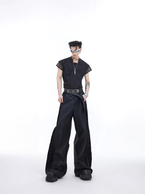 Mesh V-Neck Tank Top with Metal Zip | Streetwear - main image 4
