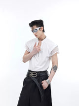 Mesh V-Neck Tank Top with Metal Zip | Streetwear - White