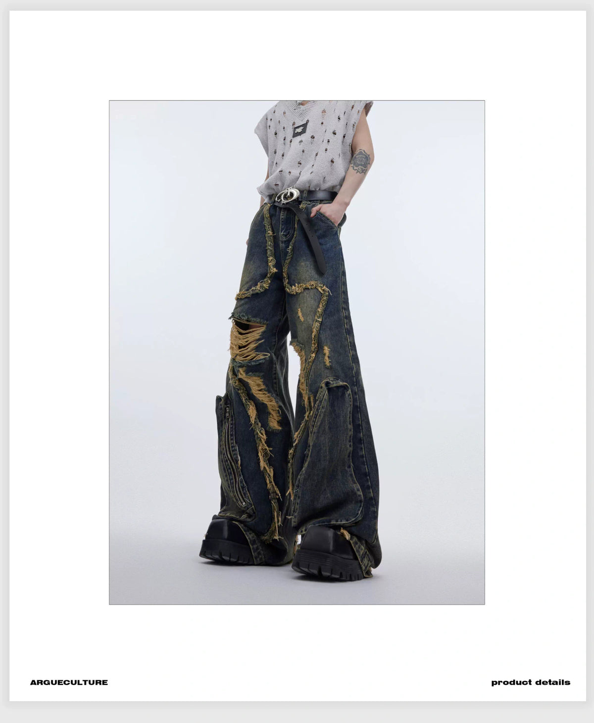 Distressed Fringe Straight-Leg Jeans | Washed Denim - description image 3