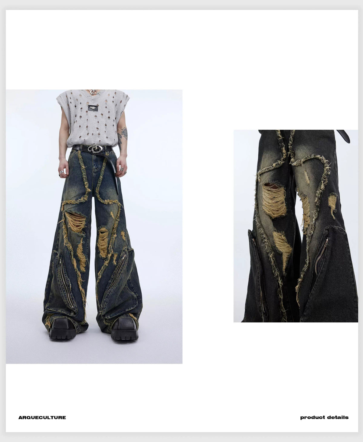 Distressed Fringe Straight-Leg Jeans | Washed Denim - description image 11