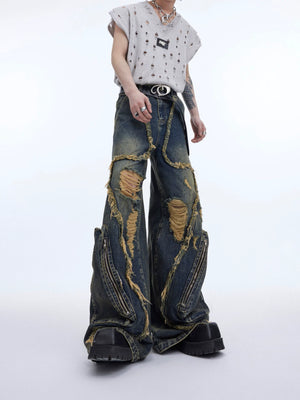 Distressed Fringe Straight-Leg Jeans | Washed Denim - main image 2