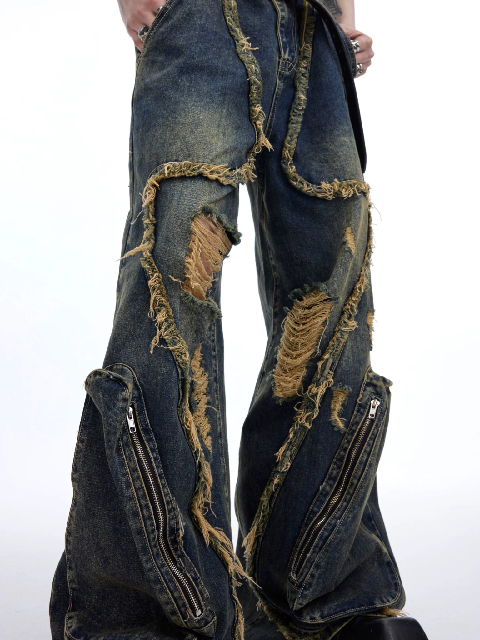 Distressed Fringe Straight-Leg Jeans | Washed Denim - main image 4